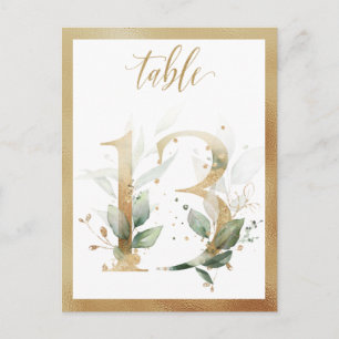 Greenery Foliage Gold Table Numbers, Table 13 Card