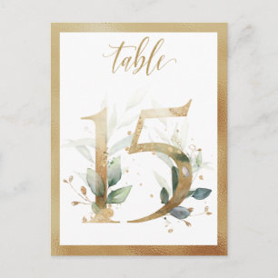 Greenery Foliage Gold Table Numbers, Table 15 Card