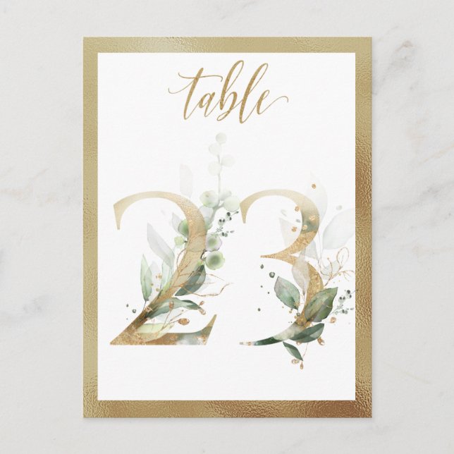 Greenery Foliage Gold Table Numbers, Table 23 Card (Front)