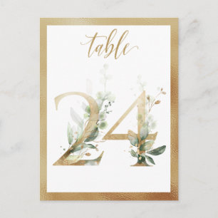 Greenery Foliage Gold Table Numbers, Table 24 Card