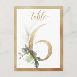 Greenery Foliage Gold Table Numbers, Table 6 Card