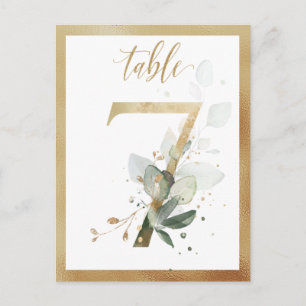 Greenery Foliage Gold Table Numbers, Table 7 Card