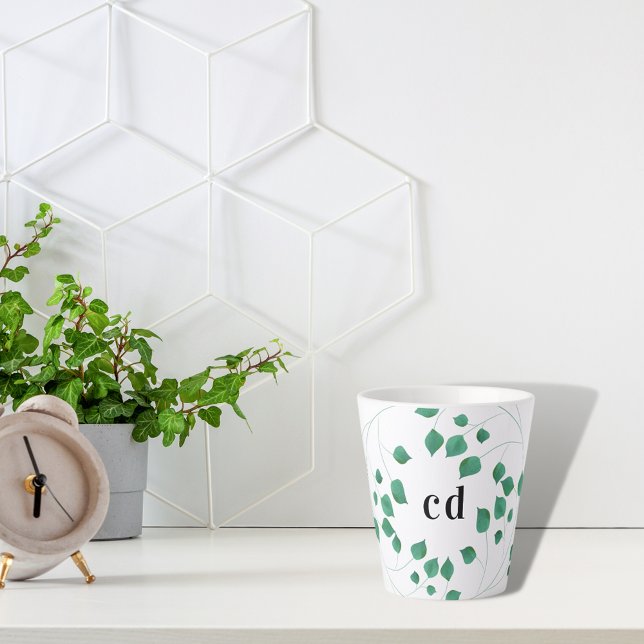 Greenery foliage green monogram latte mug (Creator Uploaded)