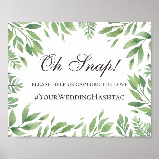 Greenery foliage. Green wedding hashtag instagram Poster (Front)
