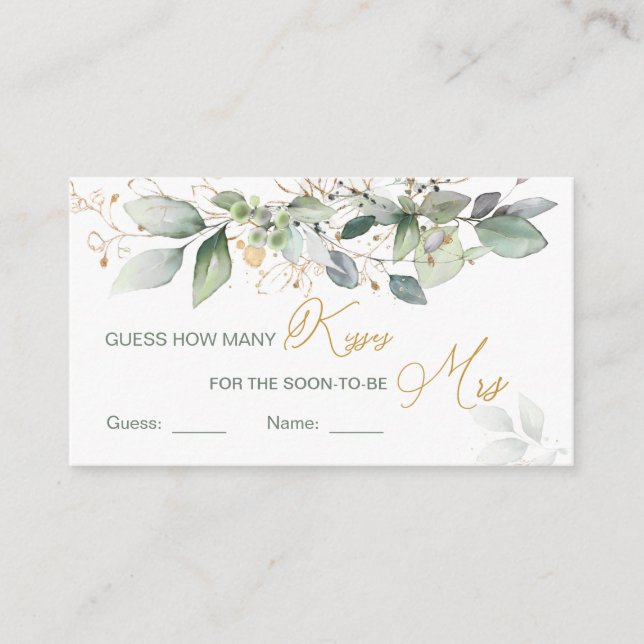 Greenery foliage Guess How Many Kisses Game Enclosure Card (Front)