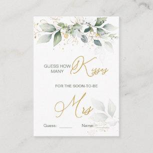 Greenery foliage Guess How Many Kisses Game Enclosure Card