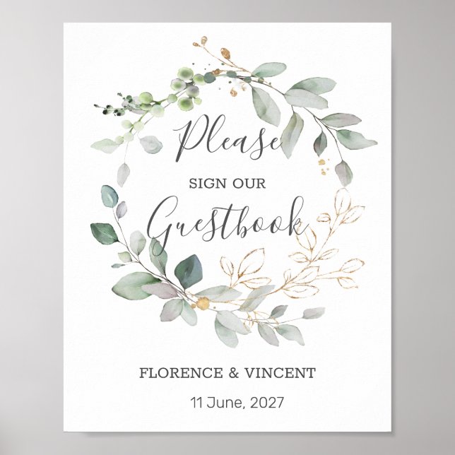 Greenery foliage Guest book Table Sign (Front)