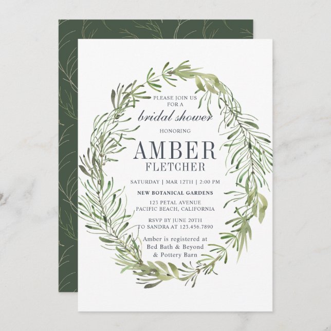 Greenery Foliage Leafy Bridal Shower Invitation (Front/Back)