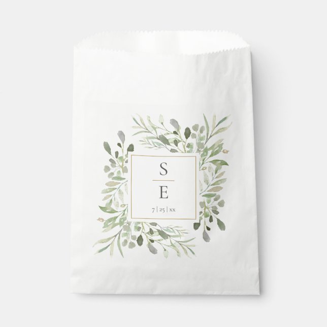 Greenery Foliage Monogram Initials Wedding Favour Bag (Front)