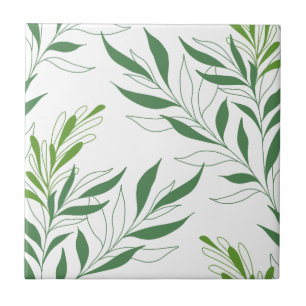 Greenery Foliage Pattern Elegant Green And White Ceramic Tile
