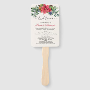 Greenery Foliage Poinsettia Wedding Program Hand Fan