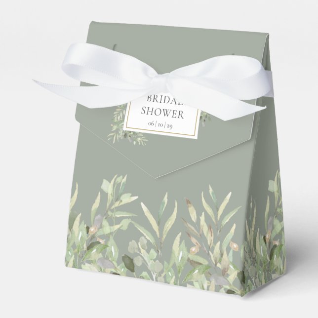 Greenery Foliage Sage Green Bridal Shower Favour Box (Front Side)