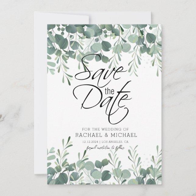 Greenery Foliage Save the Date Invitation Template (Front)