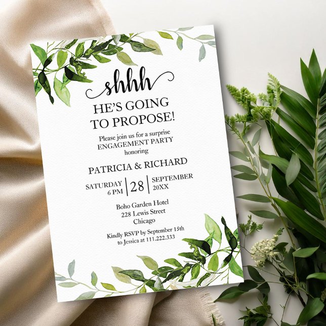 Greenery Foliage Surprise Engagement Party Invitation (Creator Uploaded)