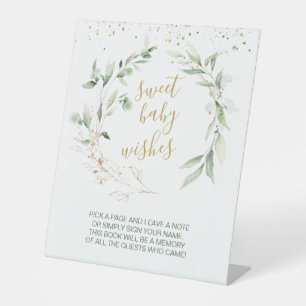 Greenery foliage Sweet Baby shower Guest Book  Pedestal Sign