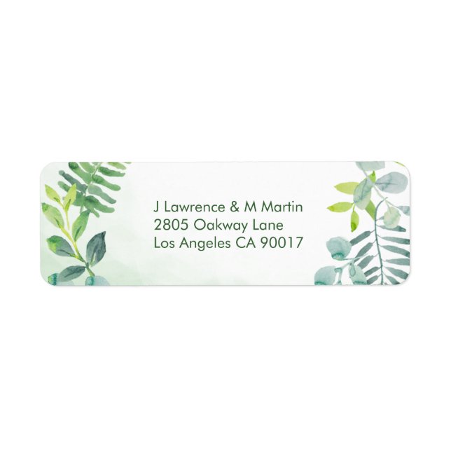 Greenery Foliage Watercolor Address Labels (Front)