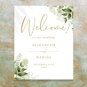 Greenery Foliage Wedding Gold Welcome Sign