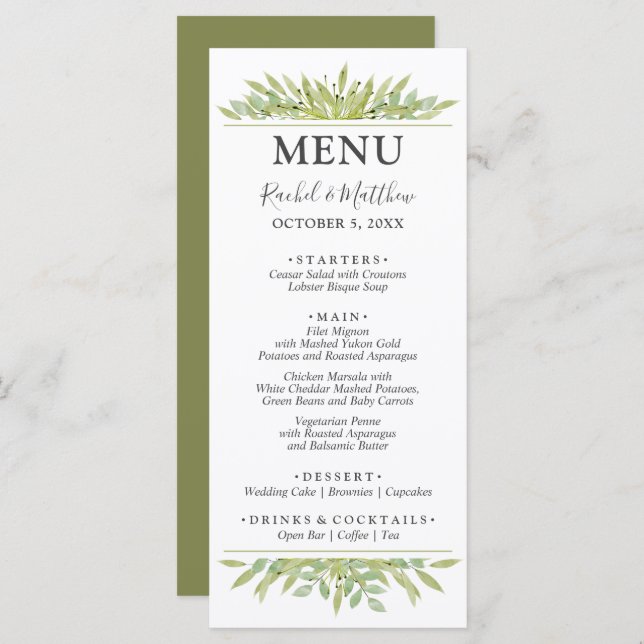 Greenery Foliage Wedding Menu (Front/Back)