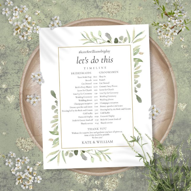 Greenery Foliage Wedding Schedule Timeline (Greenery Foliage Wedding Schedule Timeline)