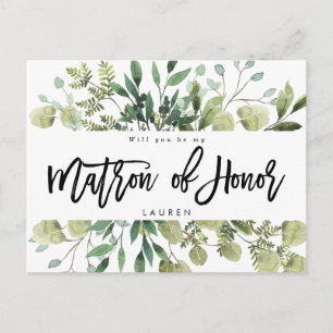 greenery foliage will you be matron of honour card