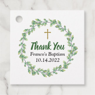 Greenery Foliage Wreath on Marble Sticker Favour Tags