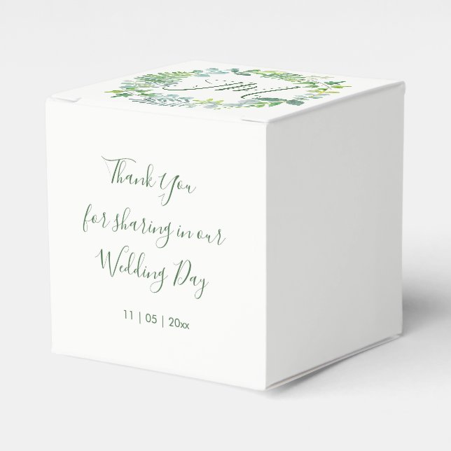 Greenery Foliage Wreath Wedding Favour Box (Front Side)