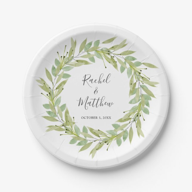 Greenery Foliage Wreath Wedding Paper Plate (Front)