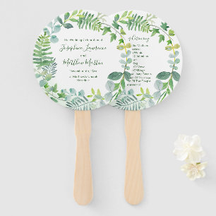 Greenery Foliage Wreath Wedding Programs Hand Fan
