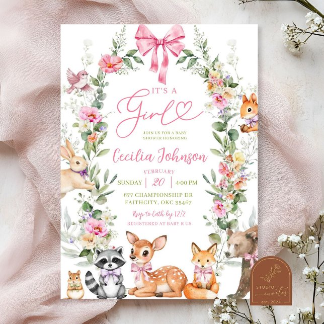 Greenery Forest Animal Girl Baby Shower Invitation (Creator Uploaded)