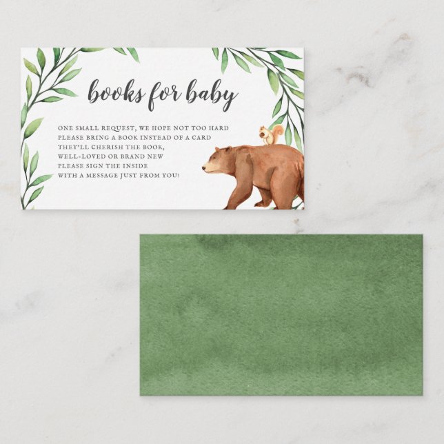 Greenery Forest Animals Baby Shower Books for Baby Enclosure Card (Front/Back)