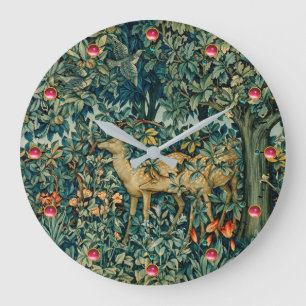 GREENERY,FOREST ANIMALS, DOES ,BIRDS Floral  Large Clock