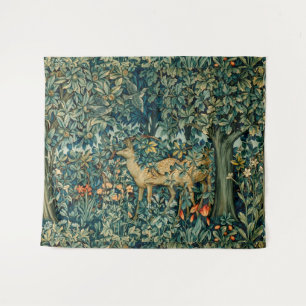 GREENERY,FOREST ANIMALS, DOES ,BIRDS Floral  Tapestry