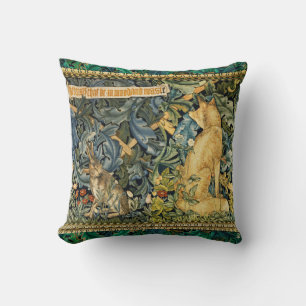 GREENERY,FOREST ANIMALS,FOX AND HARE,GREEN FLORAL CUSHION