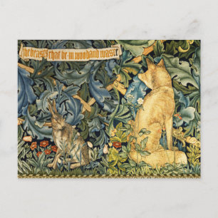 GREENERY,FOREST ANIMALS,FOX AND HARE,GREEN FLORAL HOLIDAY POSTCARD