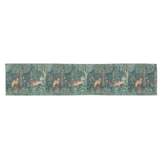 GREENERY FOREST ANIMALS Fox ,Hares Green Floral  Short Table Runner