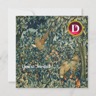 GREENERY,FOREST ANIMALS Fox ,Pheasant,Green Floral Invitation