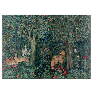 GREENERY,FOREST ANIMALS Hares,Fox,Green Floral  Cutting Board