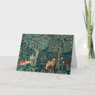 GREENERY,FOREST ANIMALS Hares ,Fox,Green Floral Holiday Card
