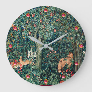 GREENERY,FOREST ANIMALS Hares ,Fox,Green Floral  Large Clock