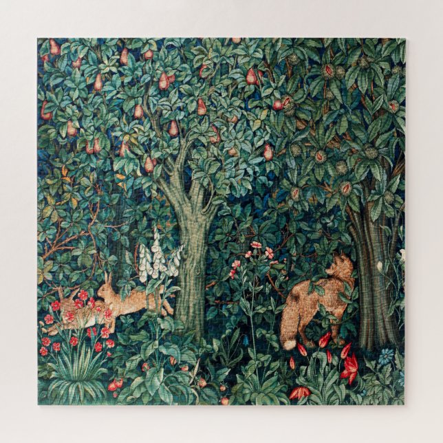 GREENERY,FOREST ANIMALS  Hares ,Fox,Green Foliage Jigsaw Puzzle (Horizontal)