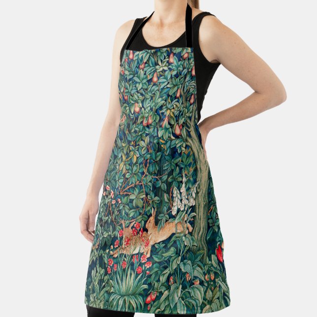 GREENERY,FOREST ANIMALS Hares ,Green Floral Apron (Insitu)