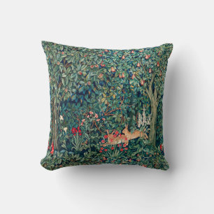 GREENERY,FOREST ANIMALS Hares ,Green Floral Cushion