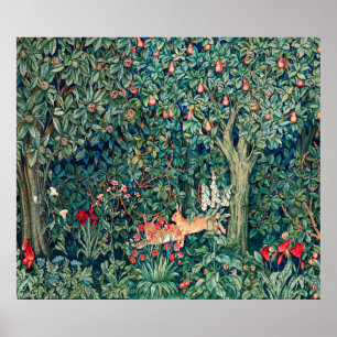GREENERY,FOREST ANIMALS Hares ,Green Floral Poster