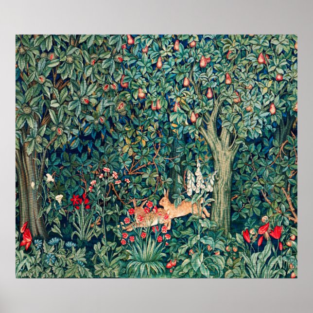 GREENERY,FOREST ANIMALS Hares ,Green Floral Poster (Front)