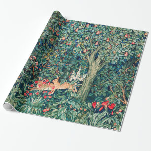 GREENERY,FOREST ANIMALS Hares ,Green Floral Wrapping Paper