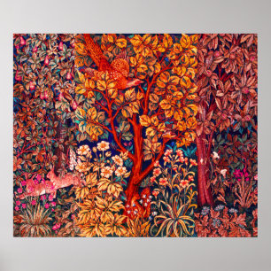 GREENERY, FOREST ANIMALS IN GREEN FLORAL POSTER