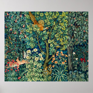 GREENERY, FOREST ANIMALS IN GREEN FLORAL POSTER