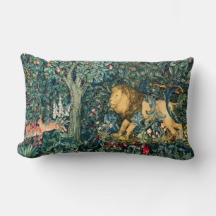 GREENERY,FOREST ANIMALS Lion and Hares  Lumbar Cushion