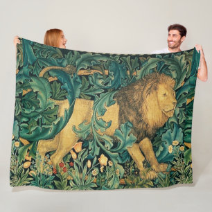 GREENERY,FOREST ANIMALS LION Floral Fleece Blanket