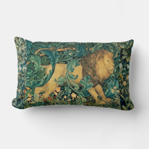 GREENERY,FOREST ANIMALS  LION Floral   Lumbar Cushion